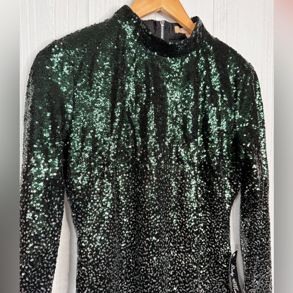 Sequin Green & Silver Long Sleeve Dress - Picture 2 of 8